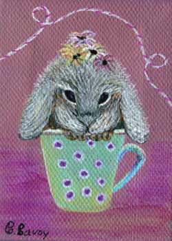 "A Cup Of Bunny" by Chris Savoy, Portage WI - Acrylic- SOLD